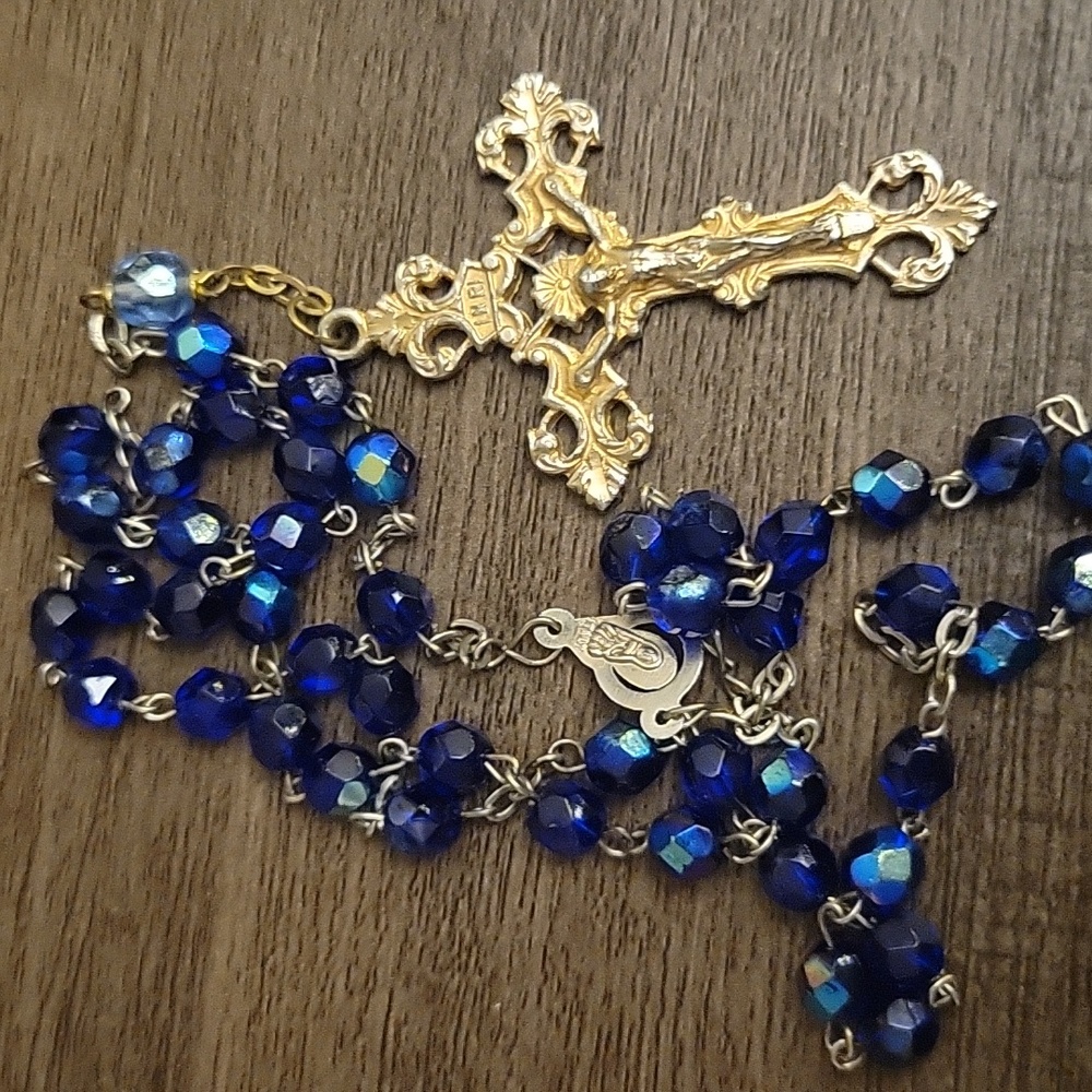 Vintage Crystal Sapphire Blue AB Rosary